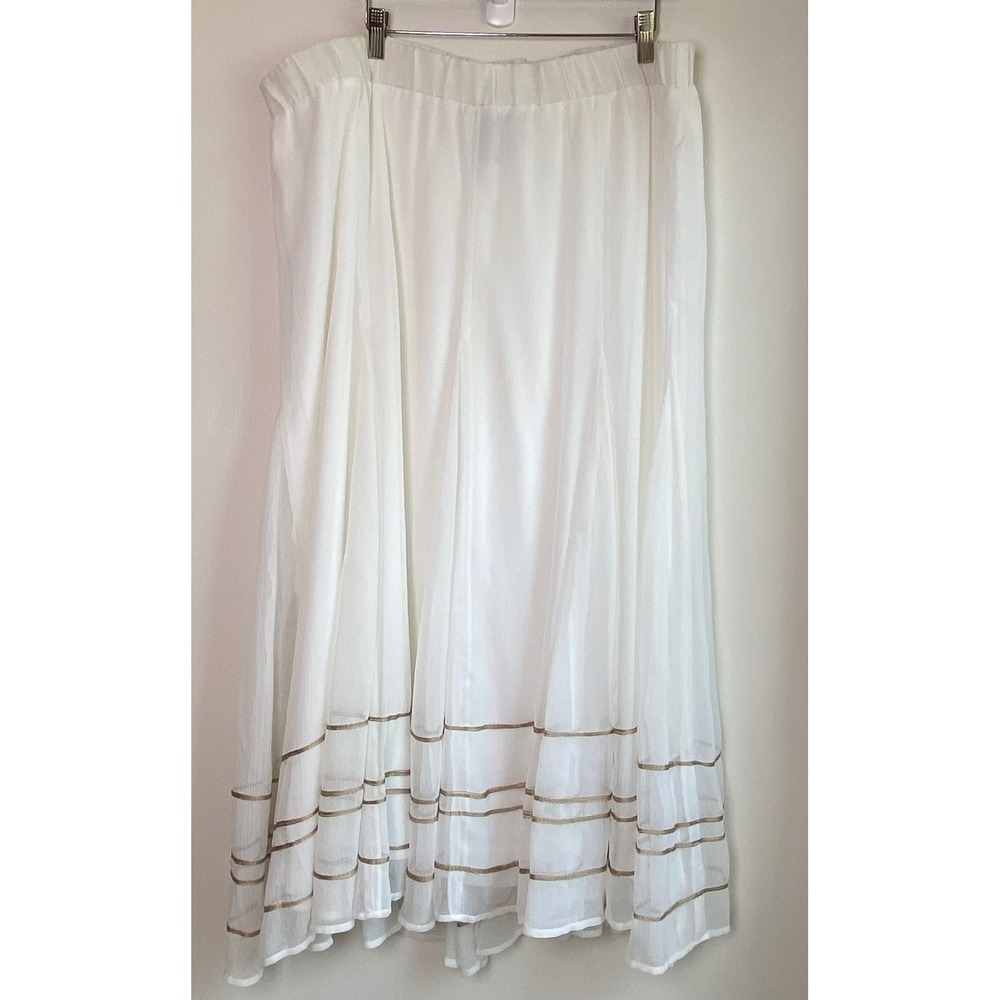 Catherines Skirt Womens 1X White Gold Metallic Trim Crinkle Gauze Maxi Boho